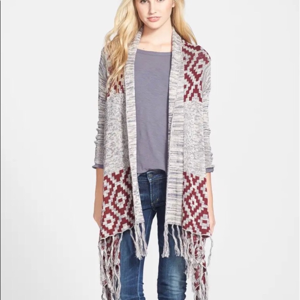 NWOT EVERLEIGH Fringe Ganado Pattern Cardigan